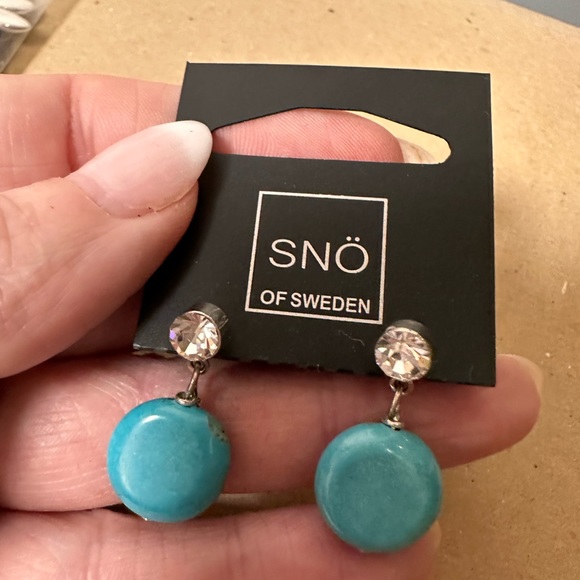 4 pairs of new Scandinavian earrings silver gold and turquoise stone. - Picture 4 of 11